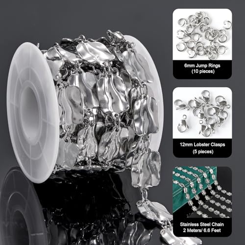 2 Yard Silver Chains for Jewelry Making Rectangle Link Chain Stainless Steel Chains Bulk - color: Silver Rectangle