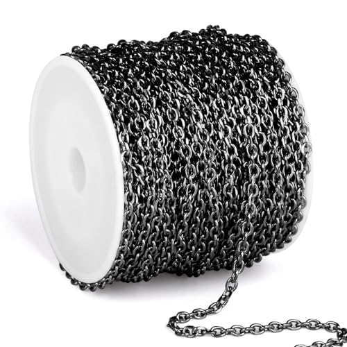 66 Feet Black Rolo Cable Chain Bulk, 2.5mm 304 Stainless Steel Gunmetal Black Diamond-Cut Oval Rolo Cable Link Chains Roll Spool for Jewelry Making - color: Gunmetal Black, size: 2.5mm width