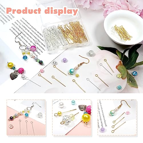 TOAOB 200pcs 24mm Eye Pins for Jewelry Making Gold Silver Brass Wire Open Head Pins Findings for DIY Crafts Necklaces Bracelets Earrings - size: 24mm