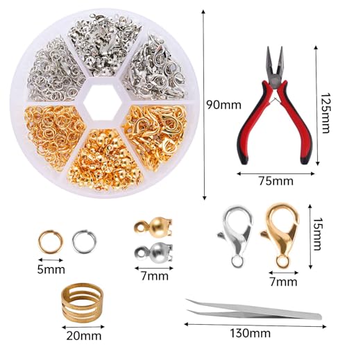 Jump Rings for Jewelry Making Supplies, Open Jump Rings and Lobster Clasps with Jewelry Pliers, Bracelet Clasps and Closures Lobster Clasps Jewelry Repair Kit, Silver and Gold