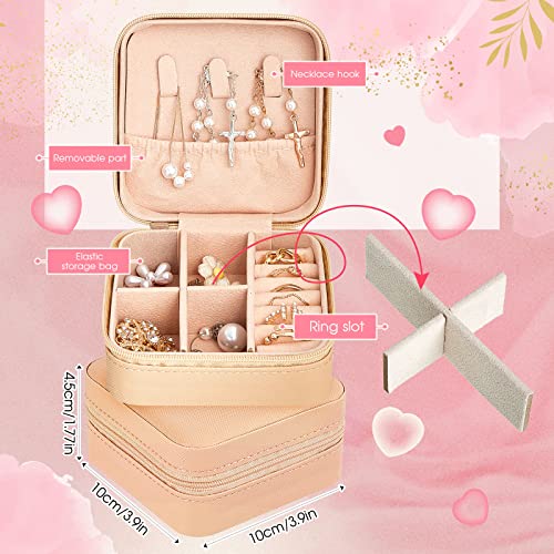 Taiyin Travel Jewelry Case, Bridesmaid Gifts Mini Jewelry Organizer, PU Leather Portable Earring Box for Women Girls - color: Beige