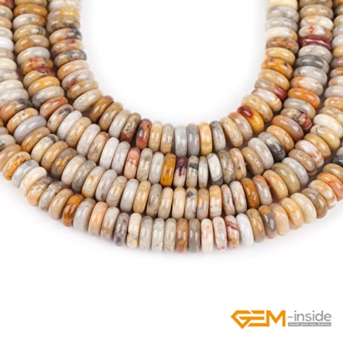 GEM-Inside 2x6mm Natural Yellow Crazy Lace Agate Stone Heishi Disc Rondelle Spacer Beads for Jewelry Making Full 15" Strand Energy Stone Healing Power Crystal - color: Yellow Crazy Lace Agate