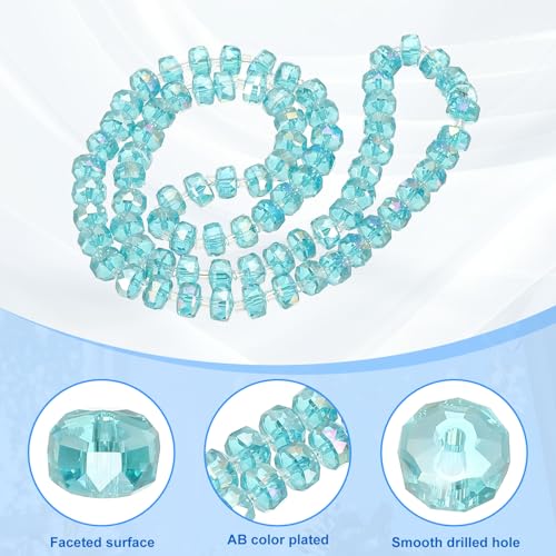 PATIKIL 75 Pcs 8mm OD 5mm Thick Crystal Glass Beads, Rondelle Crystal Beads Faceted Cut Gemstone Strand with Spacer Beads for Craft, Bracelet, Necklace, Lake Blue - color: Lake Blue