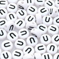 Amaney 100pcs U Letter Beads 7x4mm White Round Acrylic Black Alphabet for Bracelet Jewelry Making - color: U