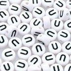 Amaney 100pcs U Letter Beads 7x4mm White Round Acrylic Black Alphabet for Bracelet Jewelry Making - color: U