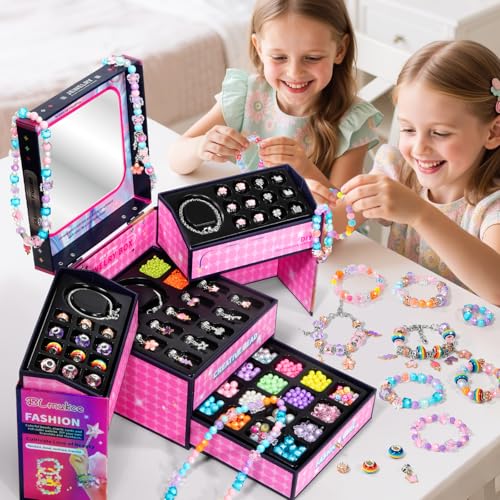 BLmukce Charm Bracelet Making Kit for Girls Ages 8-12, DIY Jewelry Making Kit & Craft Set with Beads, Charms & Necklace Supplies Birthday Christmas Gift for Kids 4-6 7 8 Years Old Girl - color: Red