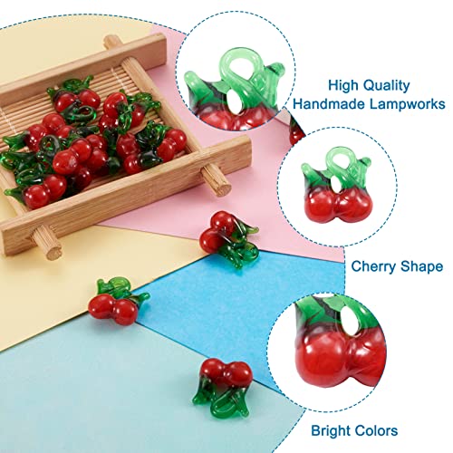 FASHEWELRY 20Pcs Handmade Cherry Lampwork Glass Pendants 3D Red Fruits Glass Charms for DIY Jewelry Project Making - color: Cherry