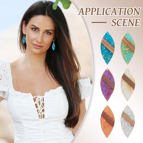 Beadthoven Leaf Natural Wood Earring Charms, 12Pcs/6 Pairs Colorful Clear Leaves Resin Charms with Gold Foil for DIY Dangle Wooden Earring Making Supplies - color: Colorful Leaf Glittery