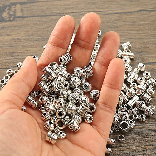 Silver Spacer Beads Metal Alloy Loose Spacer Beads Bulk Random Styles Metal Bead Tibetan Antique Silver Metal Bead for Bracelets Necklace Earring Jewelry Making(mix)