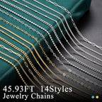 HUISUYTON Necklace Chain for Jewelry Making,45.93 FT 14 Rolls Stainless Steel Jewelry Chains Bulk with Jump Rings, Lobster Clasps, Connectors for DIY Necklace Earring Bracelet(Gold & Silver) - color: Gold and Silver-45.93Ft