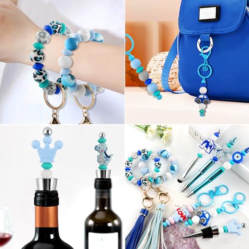Sunrony 200Pcs Silicone Lentil Beads for Keychain Making, Bulk 12mm Silicone Abacus Spacer Beads for Necklace Bracelet Making Pens(Turquoise) - color: D-Turquoise