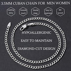 Fiusem 3.5mm Cuban Link Chains for Men, Silver Tone/Black/14K Gold Plated Stainless Steel Necklace Chain, Mens Necklace 16, 18, 20, 22, 24, 26, 28 Inch - size: 18 Inches, style: a.3.5mm width-steel