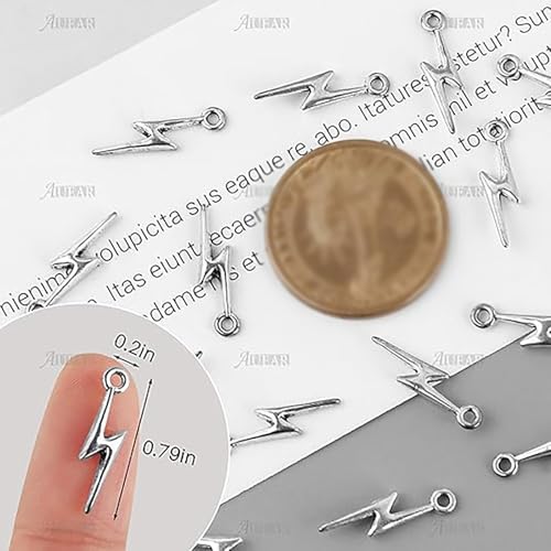 AUEAR, Flash Shape Charms Lightning Bolt Pendants Alloy Charm for Jewelry Making Supply Bracelet Necklace Earrings DIY Crafting Antiqued - color: Silver