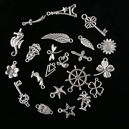 CHuangQi 100pcs Bulk Lots Jewelry Making Charms, Mixed Smooth Metal Charms, Pendants Bracelet Necklace Jewelry Making and DIY Craft Accessories - color: Silver_200