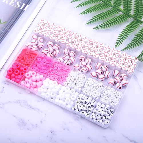 1600PCS Baseball Sports Ball Polymer Clay Beads Charms for Friendship Bracelets Making Kit Cute Fun Beads DIY Arts Crafts Birthday Gifts for Kids Girls Baseball Bead - color: C2#Style 4