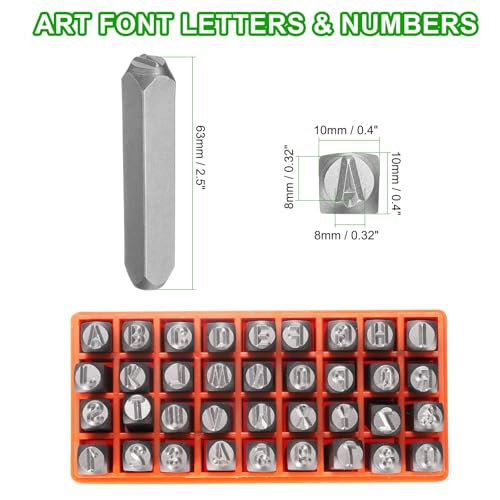 HARFINGTON 36pcs Metal Stamping Kit 5/16" (8mm) Steel Uppercase Letter and Number Punch Set (A-Z / 0-8 / "&" Symbol) Punch Press Tool with Case for Imprinting Metal Plastic Wood Leather - size: 5/16"