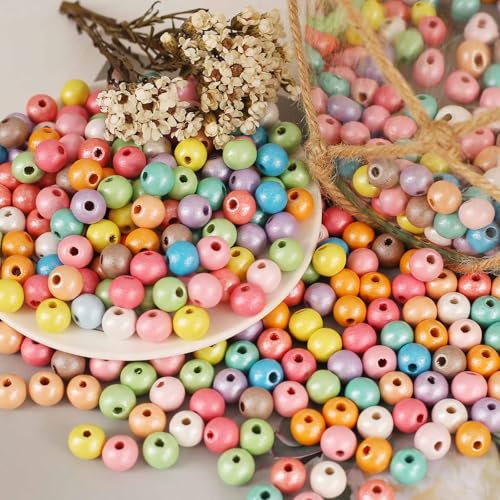 ToBeIT 500pcs Round Wood Beads Assorted Color Wooden Beads forJewelry Making, DIY Crafts,Home & Party Decoration (10mm-new)