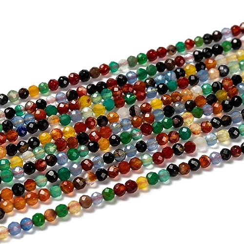 LiQunSweet 130 Pcs 3mm Mixed Color Natural Agate Beads Strands Faceted Round Small Loose Crystal Gemstone Bead Spacer for DIY Bracelet Necklaces - color: Natural Agate Beads_3mm