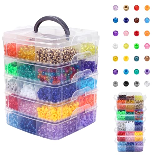 6000 Pcs Pony Beads Bulk, 30 Colors Plastic Bead for Creating Bracelets Crafts Hair Beads Kandi Friendship Jewelry DIY Making, Craft Days Gifts, Boxed Easy to Store (30 Assorted Colors) - color: 30 Assorted Colors-5600pcs