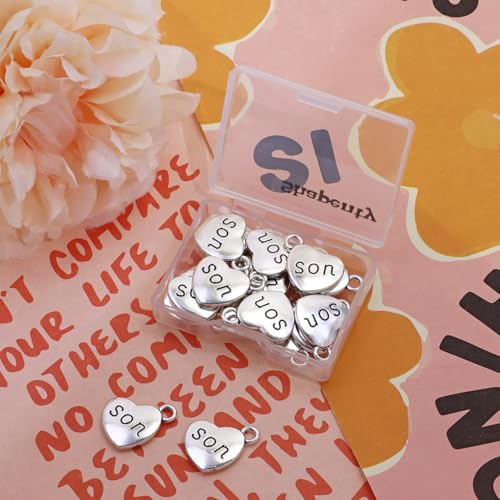 Shapenty Antique Silver Love Heart Shaped Family Members Pendant Charms for DIY Craft Keychains Bracelet Necklace Earrings Jewelry Making Findings and Memory Ornament - style: Son