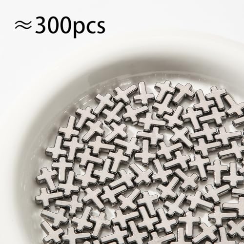300pcs Cross Beads Acrylic Black Cross Bead Crosses Spacer Bead Bulk for DIY Crafting Necklace Bracelet Jewelry Making Keychain (Black) - color: black