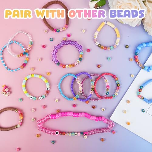 Gionlion 1200+Pcs Round Letter Beads for Bracelet Making, Acrylic Alphabet Beads for Jewelry Making, DIY Friendship Bracelets with 4x7mm White Beads with Gold Letters - color: Gold