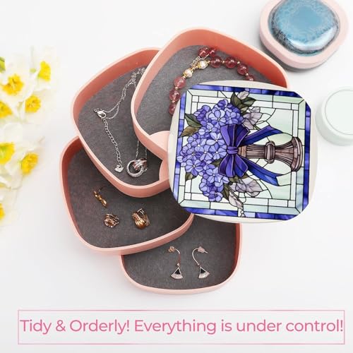 Stained Glass Bundle of Violets with A Bow Jewelry Boxes for Women, Earring Holder Organizer Rotating Jewelry Organizer for Necklaces Bracelets Ring