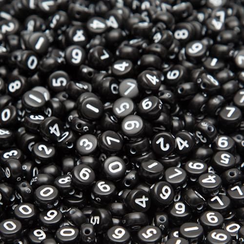 1000Pcs Acrylic Number Beads Round Number Round Beads 4x7mm Mixed Number Beads, for Jewelry Bracelets Necklaces Key Chains Making (Black White) - color: Black White