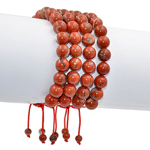 AD Beads Natural 10mm Gemstone Bracelets Healing Power Crystal Macrame Adjustable 7-9 Inch - color: Red River Jasper