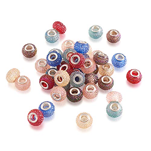 Beadthoven 100pcs Rhinestone European Large Hole Beads Crystal Pave Berry Rondelle Slide Charm Spacer Beads for Snake Chain European Bracelets Jewelry Making - color: Berry Mixed Color