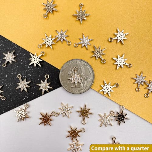 Crystal Zirconia Gold Plated Brass Charms for Jewelry Making Bracelet Necklace Earring Pendant Craft Supplies DIY Accessories - color: StarA-White-5Pcs