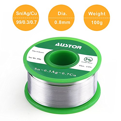 AUSTOR 0.8mm Lead Free Solder Wire with Rosin Core, 100g - size: 0.8mm 100g