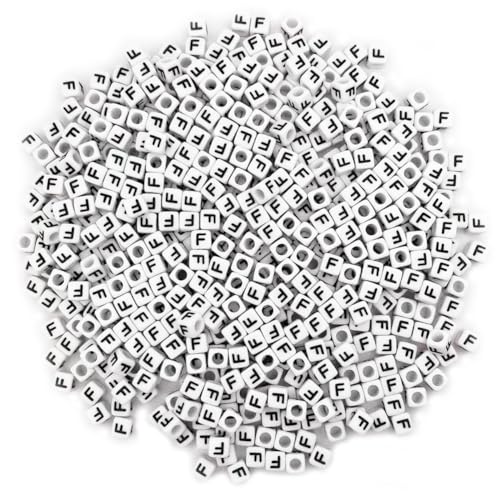 600PCS 6x6mm Square Acrylic Letter Beads F for Friendship Bracelets Jewelry Making, White Acrylic Cube Base with Black Alphabet Beads for DIY Crafts Bracelets Necklaces Key Chains Phone Lanyard - color: Letter F(Black on White)