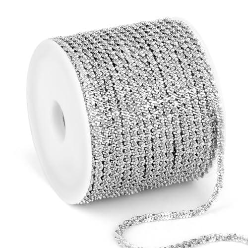 33 Feet Stainless Steel Sparkle Chains Roll, 2.5mm Width 304 Stainless Steel Dainty Twisted Singapore Chain Bulk Spool for Jewelry Making DIY Craft - color: 2.5MM Stainless Steel Sparkle Chains