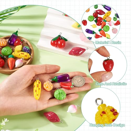 Craftdady Fruit Dangle Charms Pendants Cute Resin Food Pendants Apple Orange Pineapple Strawberry Pendants Lovely Vegetable Mushroom Charms for DIY Craft Earring Bracelet Necklace Jewelry Making - color: Mixed Color Fruit
