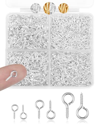 FIVEIZERO 600pcs Small Eye Pins for Jewelry Making & DIY Crafts, Mini Eyelet Screws for Art Projects & Bead Charms, Tiny Eye Hooks for Crafts (Gold & Silver, 3 Sizes) - color: Sliver