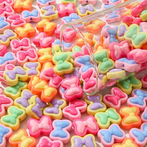 125pcs Acrylic Beads Colorful Bow Beads Rainbow Bow Beads for Jewelry Making Handmade DIY Bracelet, Charms Keychain Craft Supplies (Rainbow Bow) - color: rainbow bow