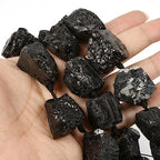 Black Tourmaline Gemstone Crystal Nugget Raw Graduated Beads Strand 2mm Hole Drilled - color: Black Tourmaline