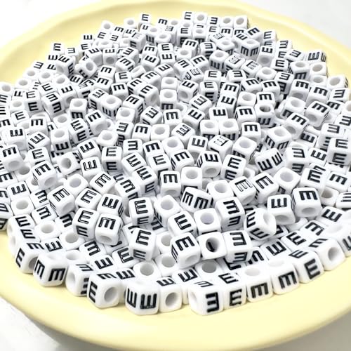500Pcs Vowel Letter Beads E 6X6mm Individual Square Alphabet Beads for Friendship Bracelets Making - color: Square - E
