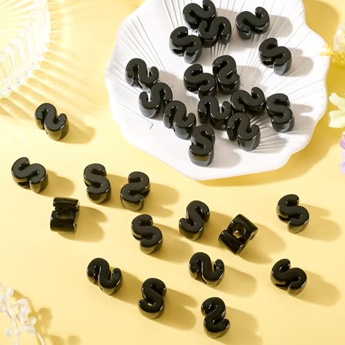 FASHEWELRY 30Pcs Acrylic Letter S Beads with Large Hole Big Plastic Letter Blocks European Beads 3D Letters Chunky Vowel Initial Alphabet Bead for Key Chains Necklace DIY Arts Craft Projects - color: Black, size: S