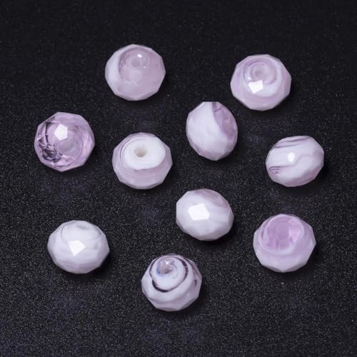 7.5×10mm 50pcs Pink White Faceted Lampwork Glass Beads for Jewelry Making, Flat Round Handmade Murano Beads for Bracelets, Crafts, Friendship Bracelet Kit, Rosary Making - color: Pink White