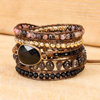 YGLINE Women Boho Handmade Natural Stone Crystal Leather Bead Wrap Bracelets Collection - color: Oynx