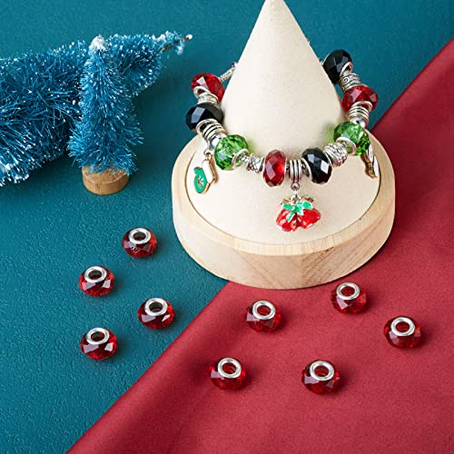 100pcs Red Glass Beads 14mm European Large Hole Beads Faceted Glass Crystal Valentine Christmas Bead for Bracelet Jewelry Making - color: Red