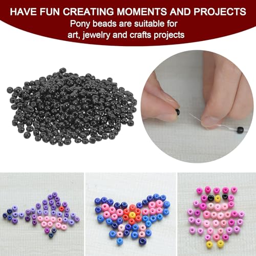 HARFINGTON 2000Pcs Small Glass Beads 6/0 4mm Loose Tiny Round Small Beads for Bracelet Earring Rings Jewelry Making, Black - color: Black