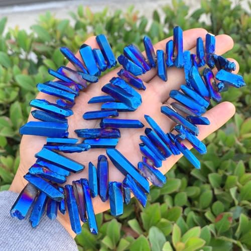 Adabele 30 Inch Natural Raw Healing Crystal Quartz Gemstone Loose Beads Small Drilled Point Sapphire Blue AB Titanium Coated Chakra Gem Stone Drop Stick GA4 - color: Sapphire Blue Ab, size: Small Size (30 Inch/2 Strands)