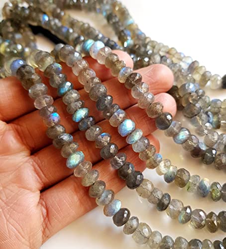 RARE GEMSTONE Natural Labradorite Flashy Fire Faceted Rondelle Beads, Stunning Blue Fire Rainbow Effect Gemstone for Jewelry Making, Size: 7-8mm On 10-Inch Strand
