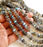 RARE GEMSTONE Natural Labradorite Flashy Fire Faceted Rondelle Beads, Stunning Blue Fire Rainbow Effect Gemstone for Jewelry Making, Size: 7-8mm On 10-Inch Strand