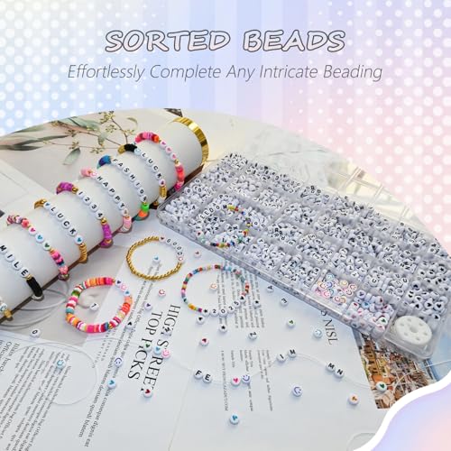 Amaney 1600pcs Acrylic Alpabet Letter Beads,31 Styles,Heart,Number,Star and Smiley Beads,4x7mm for Jewelry Making Bracelets Necklaces Key Chains - color: White&Heart, size: 7x4mm