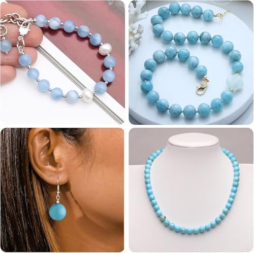 About 45pcs 8mm Natural Stone Beads Aquamarine Beads Crystal Gemstone for Jewelry Making, DIY Bracelet Necklace - color: Aquamarine, size: 8mm