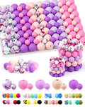 100PCS FIVEIZERO Silicone Beads for Keychain Making, 9mm & 15mm Pink Purple Mixed 5 Colors Silicone Focal Beads for Bracelets, Beadable Pens and DIY Crafts - color: Pink Purple